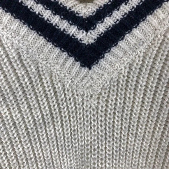 EDDIE Bauer Sweater Cream Knit Varsity Stripe V Pullover Casual Sz X Large Tall - Picture 5 of 13